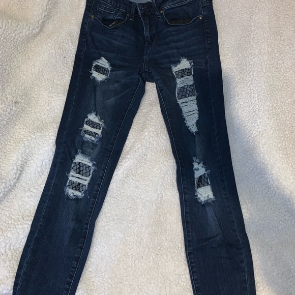 Stylish Distressed Dark Blue Jeans for Women - Picture 3 of 5